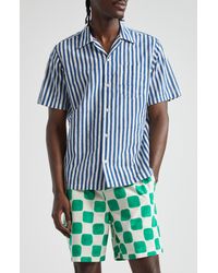 Drake's - Block Stripe Cotton Camp Shirt - Lyst