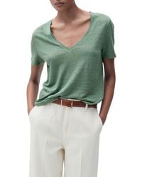 Mango - V-Neck Linen T-Shirt - Lyst