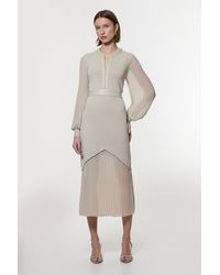 Karen Millen - Woven Sleeved Pleated Dress - Lyst