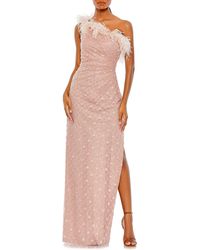 Mac Duggal - Floral Sequin Feather Trim One-shoulder Sheath Gown - Lyst
