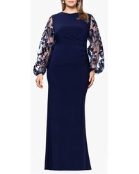 Betsy & Adam - Embroidered Sheer Long Sleeve Gown - Lyst