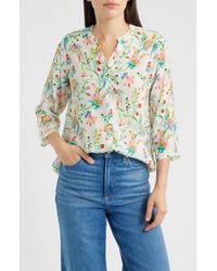 Apny Mandarin Collar Button Up Shirt in Blue | Lyst