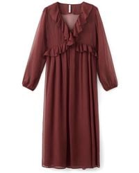 Mango - Ruffle Trim Long Sleeve Maxi Dress - Lyst