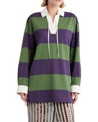 Dries Van Noten - Block Stripe Lace-up Cotton & Linen Blend Rugby Shirt - Lyst