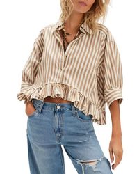 Free People - Bailey Stripe Ruffle Hem Cotton Button-Up Shirt - Lyst