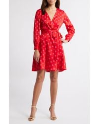 Anne Klein - Long Sleeve Faux Wrap Dress - Lyst