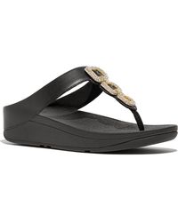 Fitflop - Fino Crystal-Chain Leather Toe-Post Sandals - Lyst