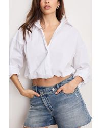 GOOD AMERICAN - Bubble Hem Crop Poplin Button-Up Shirt - Lyst