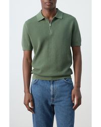 Mango - Solid Cotton Waffle Zip Polo Sweater - Lyst