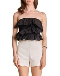 Endless Rose - Mixed Media Ruffle Strapless Rib Tube Top - Lyst