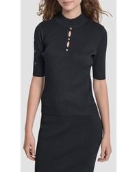 DKNY - Cutout Grommet Mock Neck Sweater - Lyst