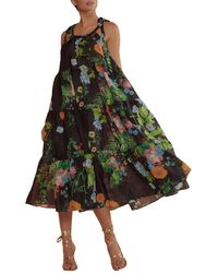 Cynthia Rowley - Floral Print Tiered Ramie Dress - Lyst