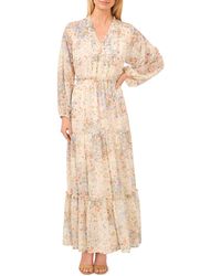 Cece - Floral Tiered Long Sleeve Maxi Dress - Lyst