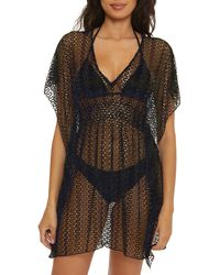 Becca - Golden Metallic Sheer Lace Cover-up Tunic - Lyst