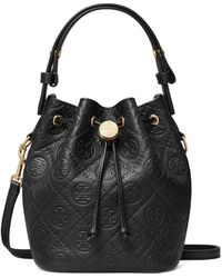 Tory Burch - Mini T Monogram Pebble Leather Bucket Bag - Lyst