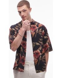 TOPMAN - Floral Short Sleeve Cotton & Linen Button-Up Shirt - Lyst