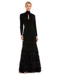 Mac Duggal - Jersey Long Sleeve High Neck Feather Gown - Lyst