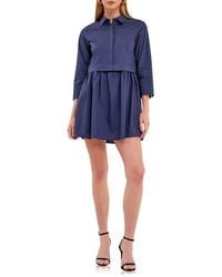 English Factory - Long Sleeve Mini Shirtdress - Lyst
