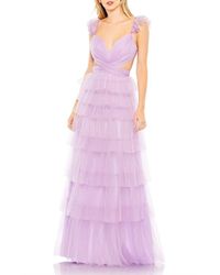 Mac Duggal - Sequin Trim Sheer Strap Crisscross Cutout Waist Tiered Ruffle Gown - Lyst