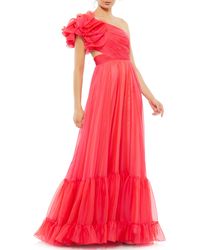 Mac Duggal - Ruffled One-shoulder Lace-up A-line Gown - Lyst