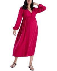 Motherhood Maternity - Long Sleeve Button Front Maternity Midi Dress - Lyst