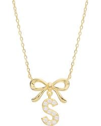 ATHRA LUXE - Cubic Zirconia Bow Initial Pendant Necklace - Lyst