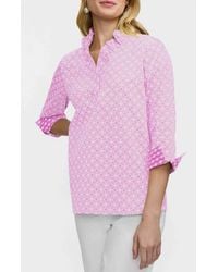 Foxcroft - Tammy Geo Lattice Print Ruffle Collar Top - Lyst