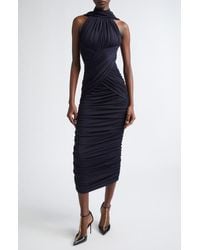 Balmain - Draped Wool Jersey Midi Dress - Lyst