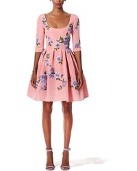 Carolina Herrera - Floral Embellished Silk Fit & Flare Dress - Lyst