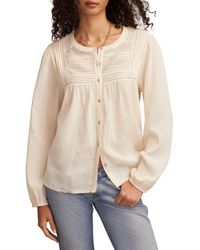 Lucky Brand - Lace Inset Cotton Button-Up Peasant Top - Lyst