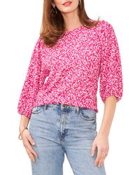 Vince Camuto - Floral Print Puff Sleeve Top - Lyst