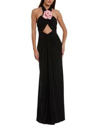 Mac Duggal - Jersey Crossover Halter Neck Gown With 3D Flower - Lyst