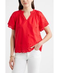 Caslon - Eyelet Ruffle Trim Cotton Top - Lyst