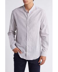 Emporio Armani - Pinstripe Band Collar Linen & Cotton Button-up Shirt - Lyst