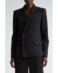 Area - Crystal Embellished Double Breasted Stretch Wool Tuxedo Jacket - Lyst