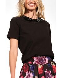 Isaac Mizrahi New York - Sequin Embellished Cotton Peter Pan Collar Top - Lyst