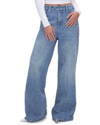 GOOD AMERICAN - Good Ease Crystal Embellished Wide Leg Jeans - Lyst
