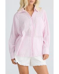 Talisman the Label - Yellowstone Oversize Stripe Raw Edge Cotton Button-Up Shirt - Lyst