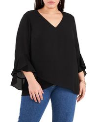 Vince Camuto - Flutter Sleeve Crossover Georgette Tunic Top - Lyst