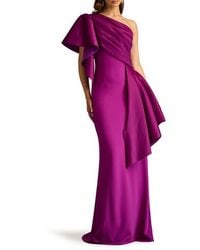 Tadashi Shoji - Draped One-Shoulder Mixed Media Gown - Lyst