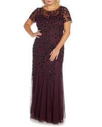 Adrianna Papell - Beaded Floral Godet Gown - Lyst