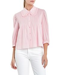 English Factory - Ruffle Collar Cotton Blend Button-up Shirt - Lyst