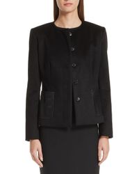 Max Mara Biacco Leather Trim Camel Hair Jacket - Black