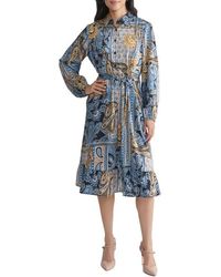 Jones New York - Print Tie Waist Long Sleeve Shirtdress - Lyst