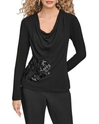 Donna Karan - Sequin Cowl Neck Top - Lyst