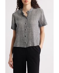 Eileen Fisher - Mandarin Collar Organic Linen Button-Up Shirt - Lyst