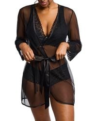 Montelle Intimates - Lacy Lace Trim Mesh Robe - Lyst