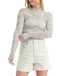 All In Favor - Lace Mesh Top In At Nordstrom, Size Medium - Lyst