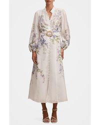 EVER NEW Peyton Belted Long Sleeve Button Front Maxi Dress in White | Lyst