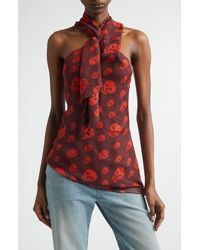 McQueen - Skull Print Silk Chiffon Scarf Top - Lyst